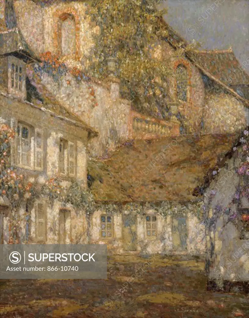 The House below the Church; La Maison sous L'Eglise. Henri Le Sidaner (1862-1939). Oil on canvas. Painted in 1935. 100 x 81cm. The picture depicts the entrance courtyard of the artist's home at Gerberoy.