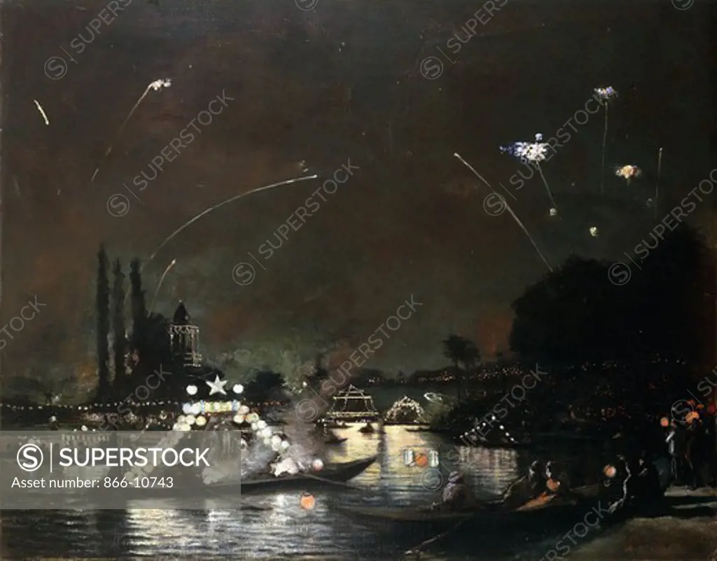 Paris on the Night of July 14; Paris la Nuit du XIV Juillet. Gaston de Latouche (1854-1913). Oil on canvas. 73 x 92cm.