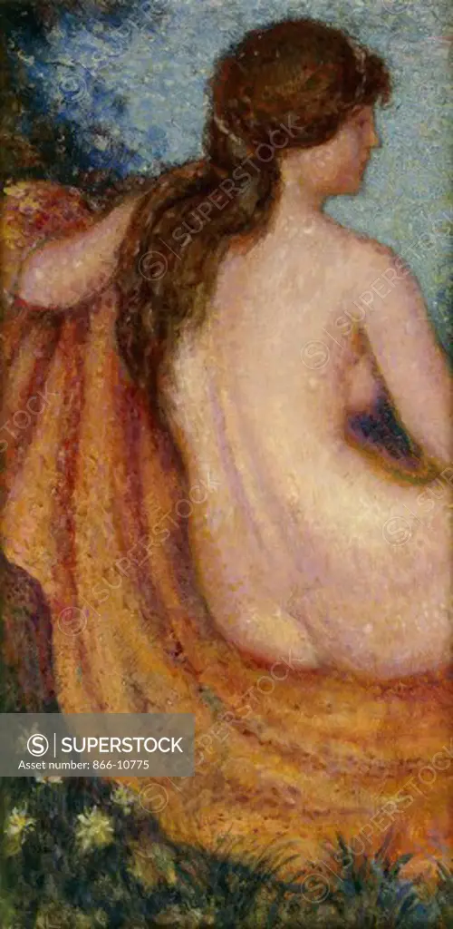 The Bather; La Baigneuse - De Baadster. Georges Lemmen (1865-1916). Oil on canvas. 64.2 x 32.4cm.