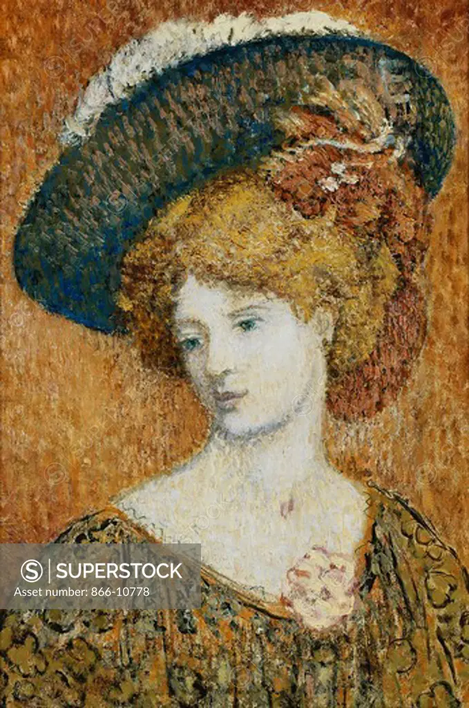 Woman with Hat; Femme au Chapeau - Vrouw met Hoed. Georges Lemmen (1865-1916). Oil on board laid on panel. 50.8 x 34.2cm.