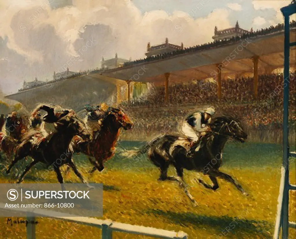 Grand Prix de Longchamp, 1932. Louis Ferdinand Malespina (1874-1940). Oil on canvas. Painted in 1932. 60.3 x 73.6cm.
