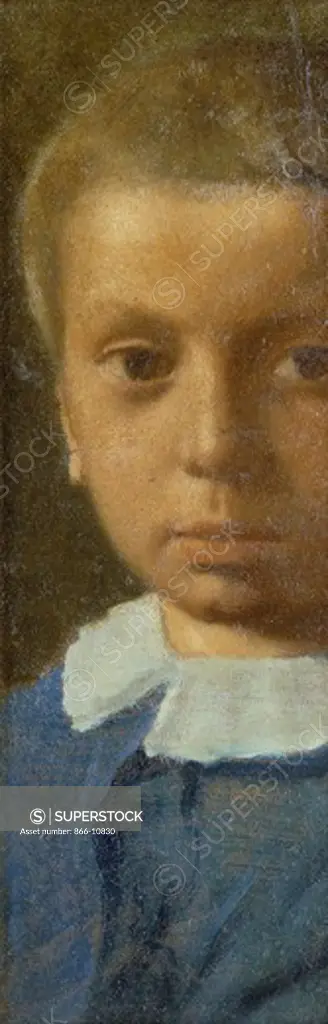 The Child in Blue; L'Enfant en Bleu. Edgar Degas (1834-1917). Oil on paper laid on board. Painted circa 1853-54. 35.7 x 12cm. This work depicts the artist's younger brother Rene Degas (1845-1926) and is the earliest known portrait of him.