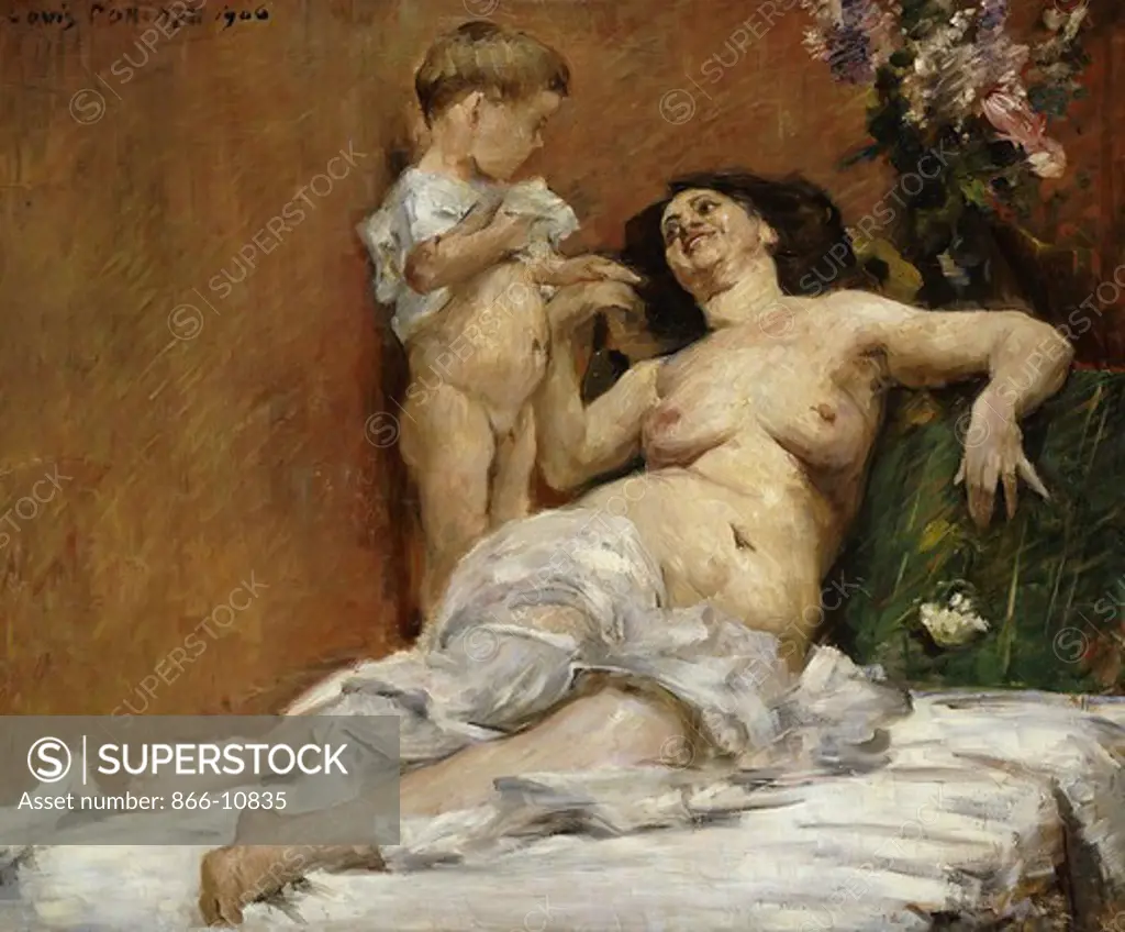 Mother and Child; Mutter und Kind; Lovis Corinth (1858-1925). Oil on canvas. Signed and dated 1906. 79 x 95.3cm. The work, painted at Klopstockstrasse, Berlin, depicts the artist's wife, Charlotte Corinth, with their son Thomas, then aged 2 years old.