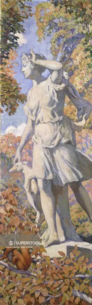 Diane. Theo van Rysselberghe (1862-1926). Oil on canvas. C. 1920-1924. 175 x 53cm. One of ten panels executed between 1920 an  1924 to decorate the hall of the Chateau du Pachy, near Mariemont.