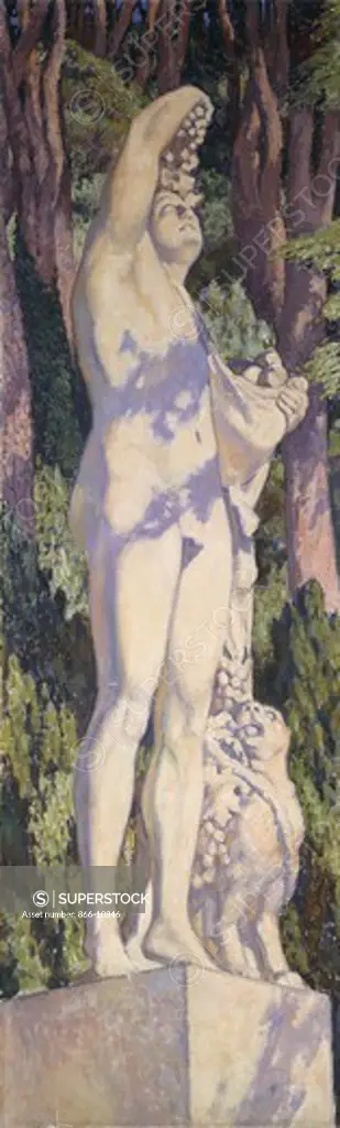 Bacchus. Theo van Rysselberghe (1862-1926). Oil on canvas. C. 1920-1924. 175 x 53cm. One of ten panels executed between 1920 an  1924 to decorate the hall of the Chateau du Pachy, near Mariemont.
