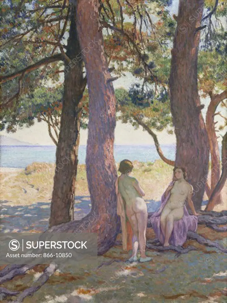 Two Nudes under Pine-Trees; Deux Nus sous les Pins  Theo van Rysselberghe (1862-1926). Oil on canvas. Signed and dated 1925. 116 x 89cm