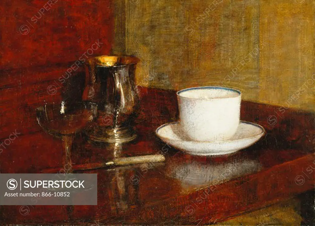Still Life with a Glass Cup; Nature Morte au Verre et Tasse. Henri Fantin-Latour (1836-1904). Oil on canvas. Painted in 1961. 34.6 x 47.3cm.