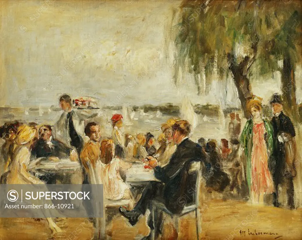 Garden Cafe on the Elbe; Gartencafe an der Elbe. Max Liebermann (1847-1935). Oil on canvas. Painted circa 1922. 40.5 x 50.7cm.