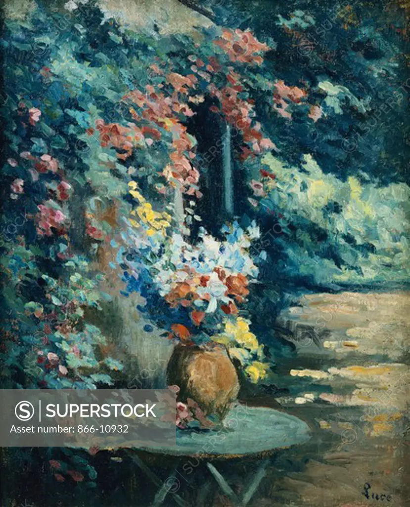 Flowers in a Landscape; Bouquet de Fleurs dans un Paysage. Maximilien Luce (1858-1941). Oil on canvas. 55.3 x 46cm.