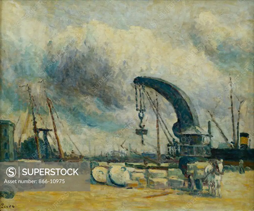 Le Port, Quai a Schiedamm. Maximilien Luce (1858-1941). Oil on canvas. Painted in 1907. 38.4 x 47cm.
