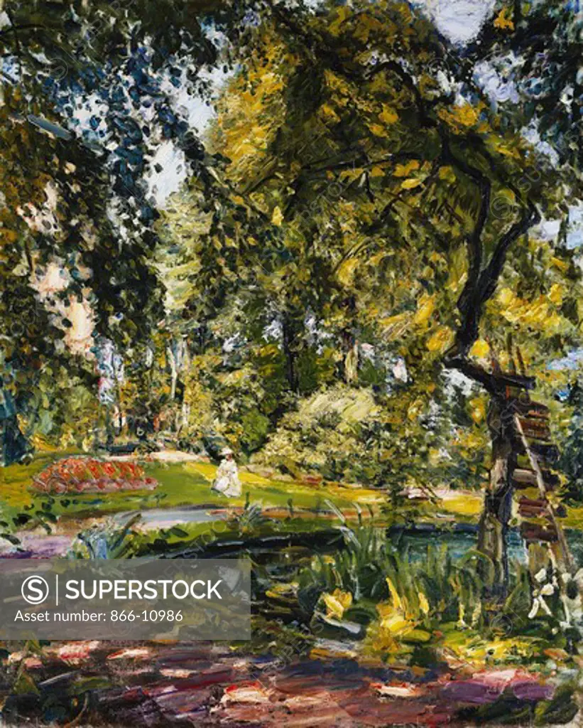 Garden in Godrammstein with a Twisted Tree and Pond; Garten in Godrammstein mit Verwachsenem Baum und Weiher. Max Slevogt (1868-1932). Oil on canvas. Painted in 1910. 100 x 81cm