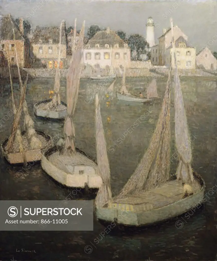 Breton Port by Moonlight. Port Breton au Clair de Lune. Henri Le Sidaner (1862-1939). Oil on canvas. 149.8 x 124.6 cm