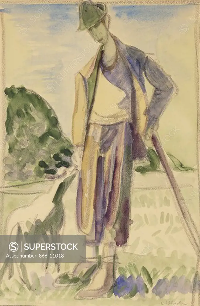 The Herdsman; Der Hirte. Ernest Ludwig Kirchner (1880-1938). Gouache, watercolour and black crayon on paper. 42.5 x 28cm