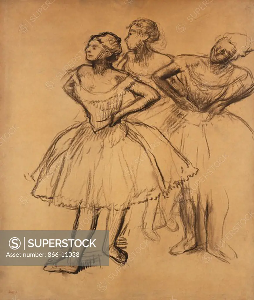 Three Dancers; Trois Danseuses. Edgar Degas (1834-1917). Charcoal on tan paper laid down on board. 67 x 56.8cm.