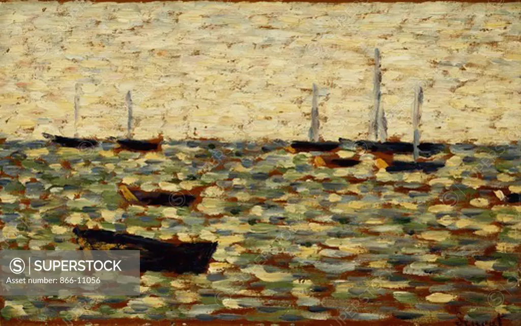 The Sea at Grandcamp; La Mer a Grandcamp. Georges Seurat (1859-1891). Oil on panel. Painted in 1885. 15.9 x 25.1cm