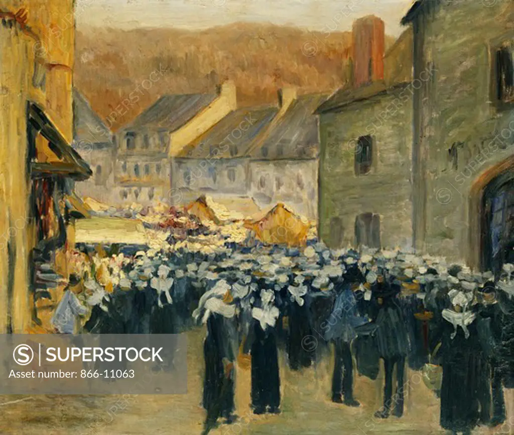 The Market at Pont-Aven; Le Marche a Pont-Aven. Emile Bernard (1868-1941). Oil on panel. Painted in 1886. 46 x 54.5cm