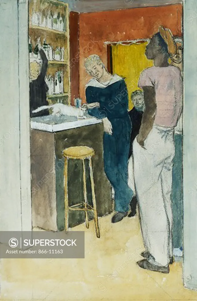 Bistro, Havre. Glyn Warren Philpot (1884-1937). Pencil, watercolour and bodycolour. 35.6 x 23.5cm