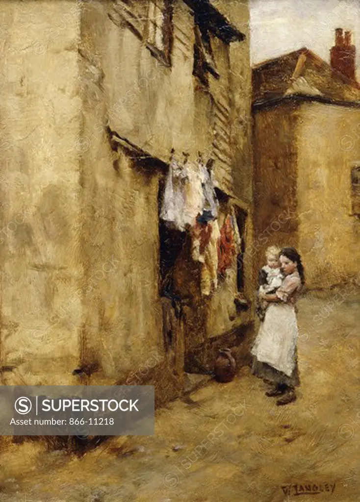A Street in Newlyn. Walter Langley (1852-1922). Oil on panel. 11 x 8in