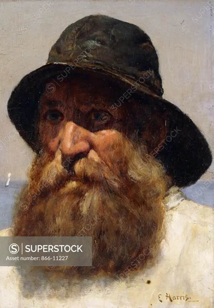 Portrait of a Fisherman. Edwin Harris (1855-1906). Oil on panel. Painted circa 1895. 20 x 14cm