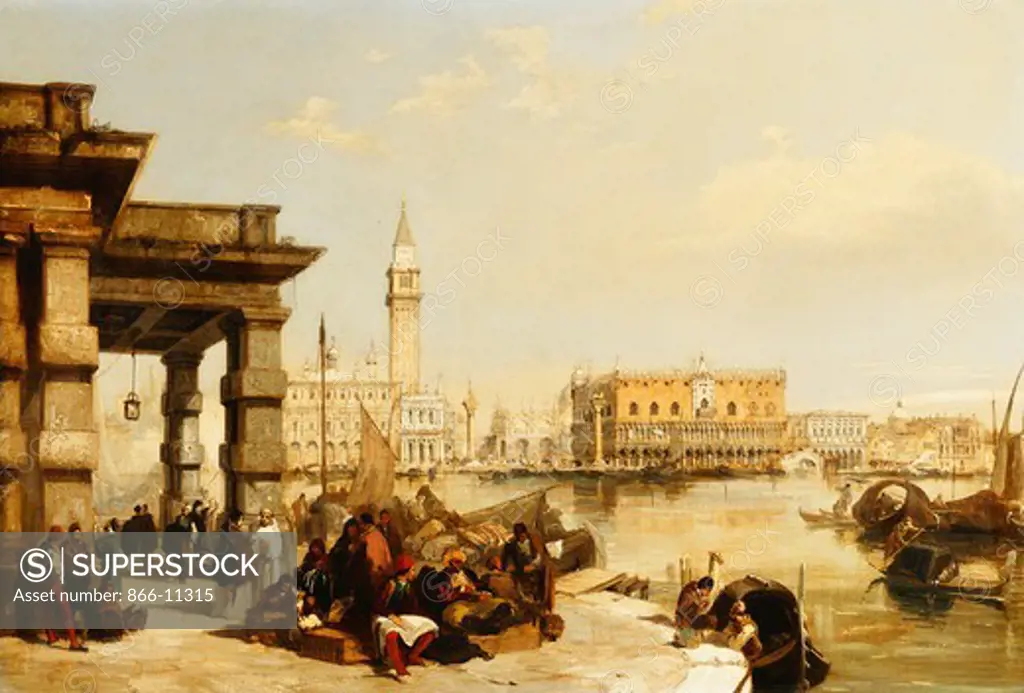 View of St. Marks from the Punta Della Dogana, Venice. Edward Pritchett (fl.1828-1864). Oil on canvas. 43 x 63cm