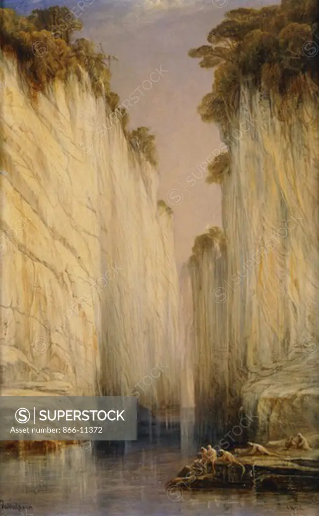 The Marble Rocks - Nerbudda Jubbulpore. Edward Lear (1812-1888). Oil on canvas. Signed and dated 1882. 38 x 24.1cm