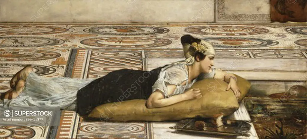 Water Pets: Goldfish. Sir Lawrence Alma-Tadema (1836-1912). Oil on canvas. Signed and inscribed Opus CXXXIII. Dated 1874. 65.7 x 142.2cm. Commissioned by Ernest Gambart.