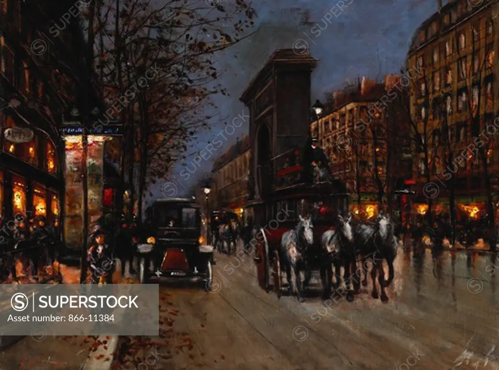 Le Boulevard St. Denis, Paris. Fausto Giusto (1867-1941). Oil on canvas. 43.9 x 70.5cm