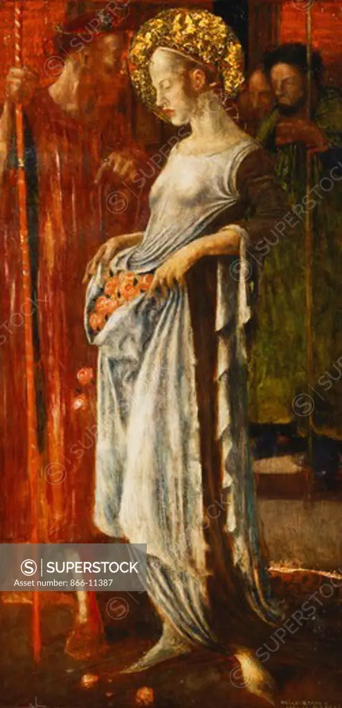 Saint Elizabeth of Hungary. Friedrich Stahl (1863-1940). Oil on panel. Dated 1921-2. 40.6 x 22cm