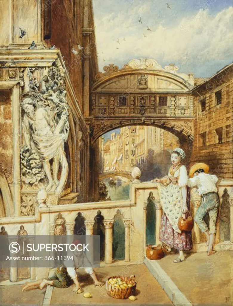 The Bridge of Sighs, Venice. Miles Birket Foster (1825-1899). Pencil and watercolour heightened with white. Numbered 24. 11 5/8 x 8 7/8in. Commissione by Charles Seely.