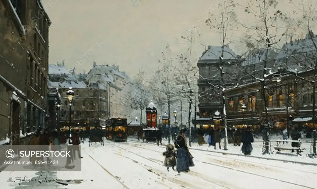Gare du Nord, Paris. Eugene Galien-Laloue (1854-1941). Charcoal and bodycolour on card. 19 x 31.1cm.