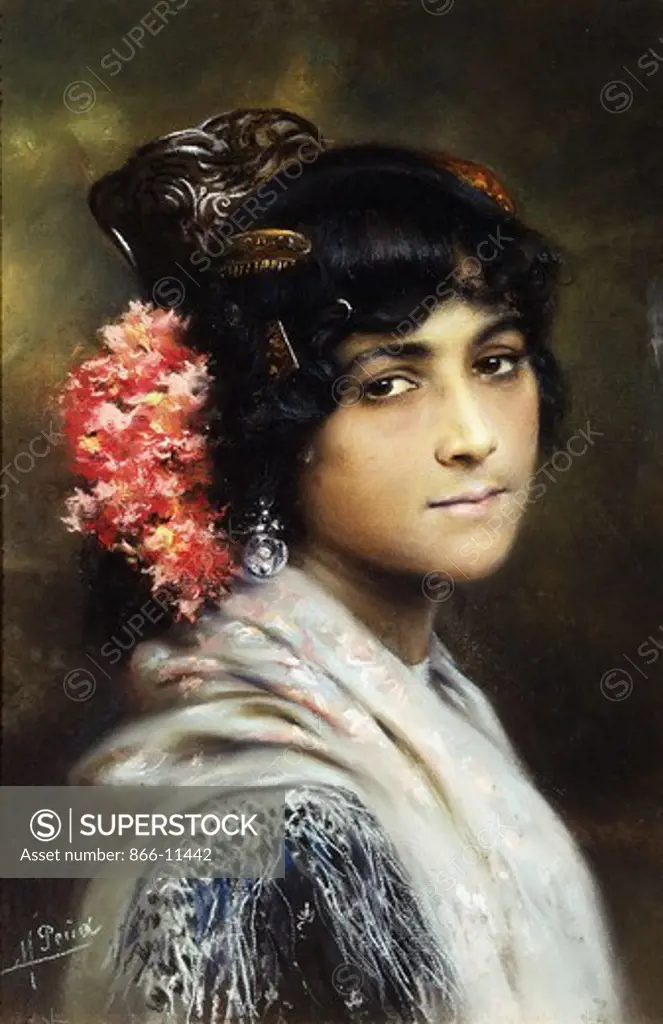 A Spanish Beauty. Maximino Pena Munoz (1863-1940). Pastel. 33 x 48cm.