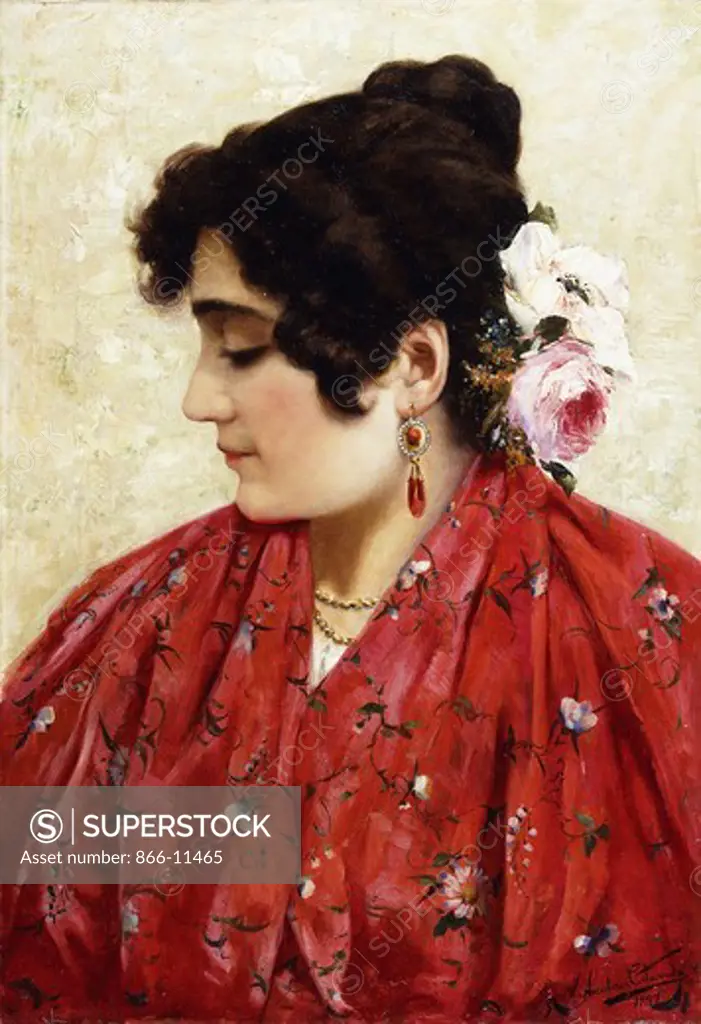 A Spanish Beauty. Vicente Nicolau Cotanda (1852-1898). Oil on canvas. Signed and dated 1897. 61.3 x 42.3cm.