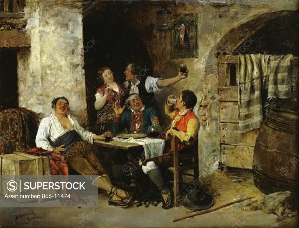 In the Tavern. Jose Benlliure y Gil (1855-1937). Oil on canvas. 36 x 47cm