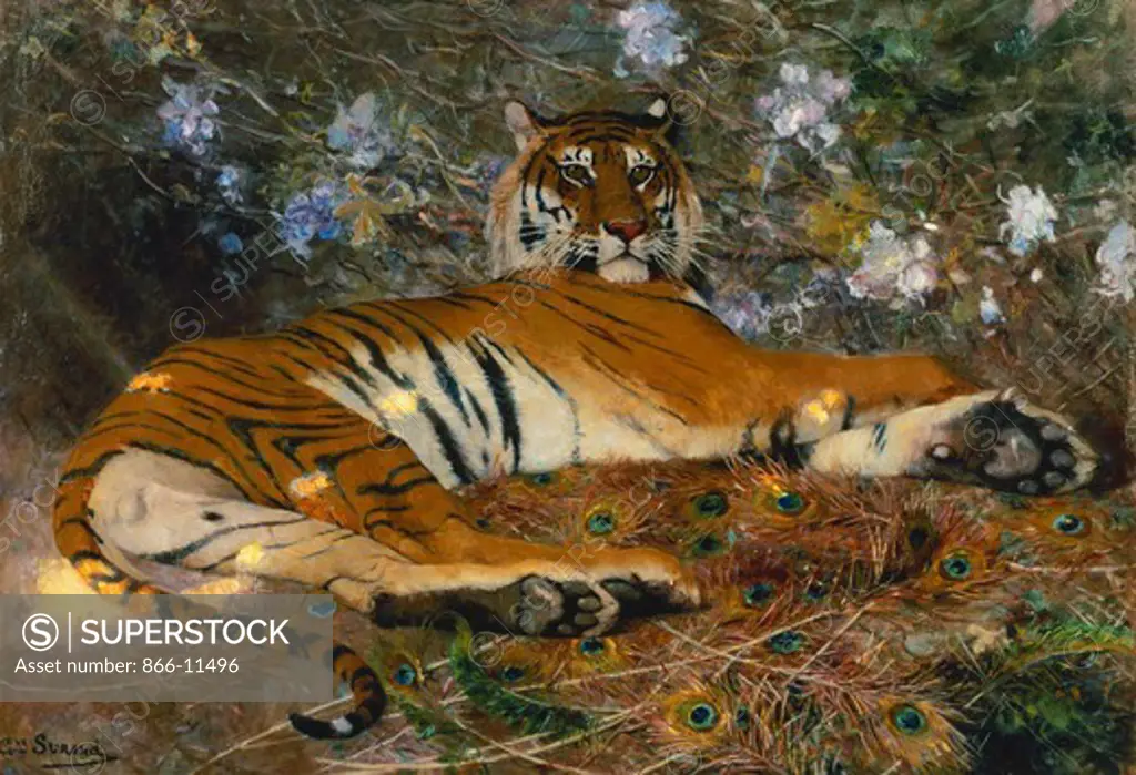 Tiger from Annam; Tigre de l'Annam. Gustave Surand (1860-1937). Oil on canvas. 90.1 x 116.8cm