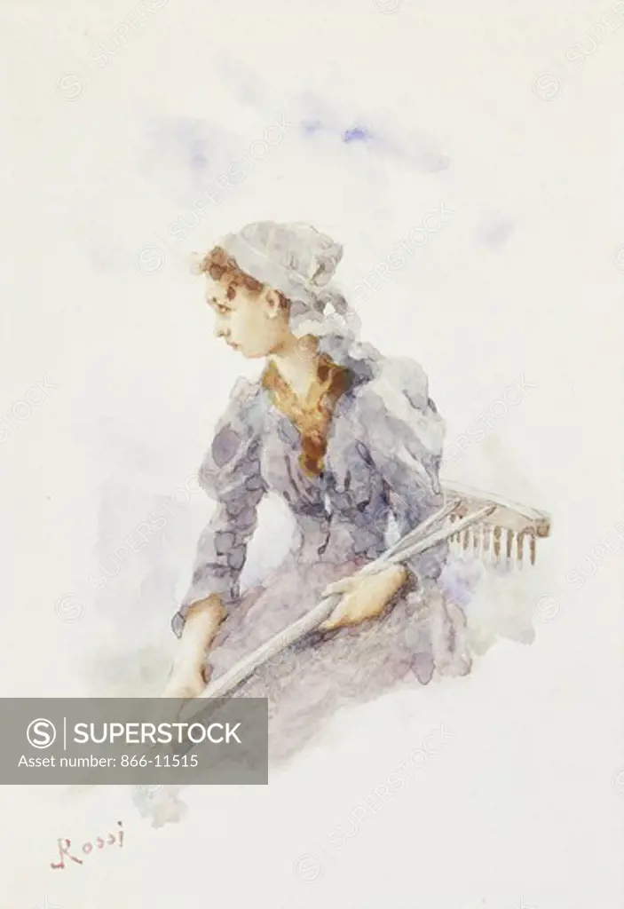 The Harvest Girl. Luigi Rossi (1853-1923). Pencil and watercolour. 22.9 x 15.8cm.