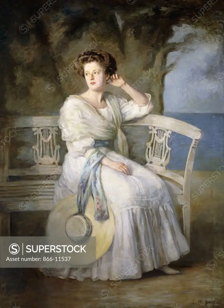 Portrait of a Lady wearing a Blue Dress. Charles Mendelssohn Horsfall (1865-1942). Oil on canvas. 196 x 146cm