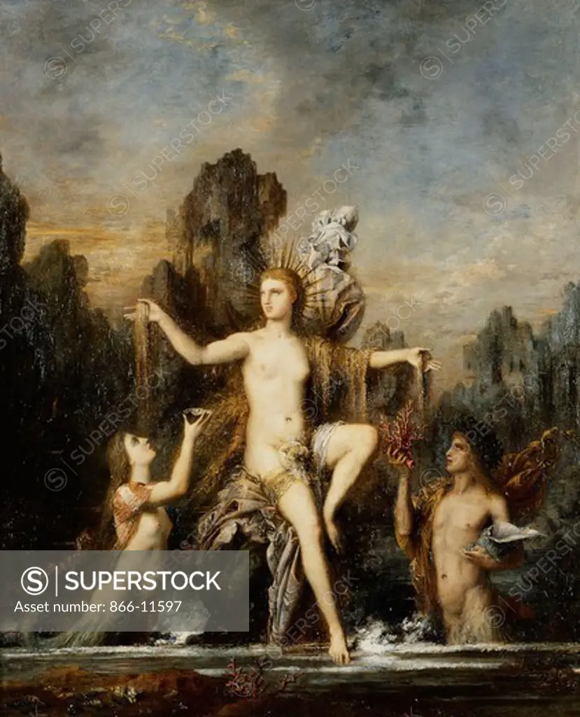 Venus Rising from the Sea; Venus Sortant de l'Onde. Gustave Moreau (1826-1898). Oil on panel. Signed and dated 1866. 56 x 46cm.