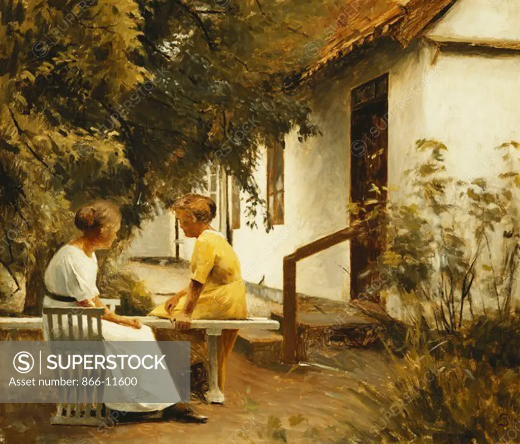 In the Garden. Peter Ilsted (1861-1933). Oil on panel. Dated 1913. 45 x 53cm
