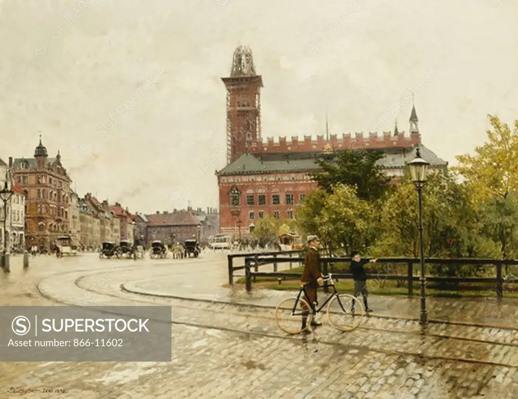 Raadhuspladsen, Copenhagen. Paul Fischer (1860-1934). Oil on canvas. Dated June 1893. 56 x 72.5cm