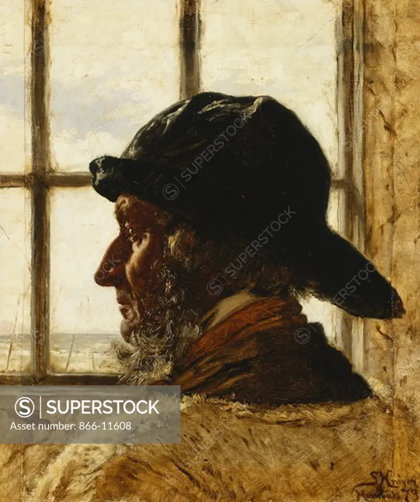 The Old Fisherman. Peder Severin Kroyer (1851-1909). Oil on canvas.  Dated Hornbaek 1873. 29 x 25.5cm
