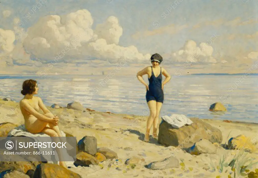 On the Beach. Paul Fischer (1860-1934). Oil on canvas. 40 x 55.5cm