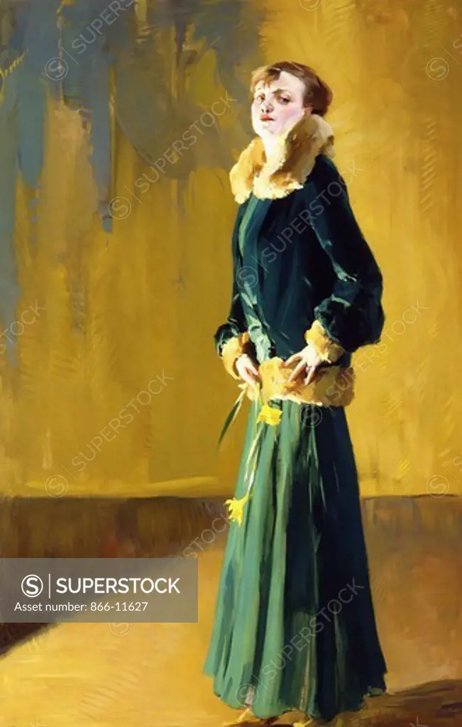 La Dama in Verde. Virgilio Constantini (1882-1940). Oil on canvas. Signed 931. 100.3 x 66cm