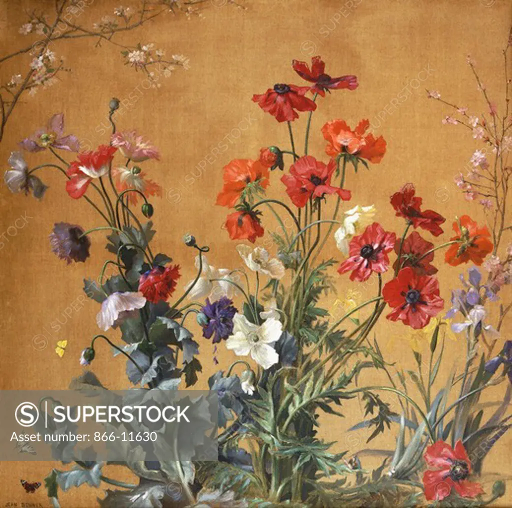 Poppies, Irises and Blossom. Jean Benner (1836-1909). Oil on canvas. 176 x 176cm