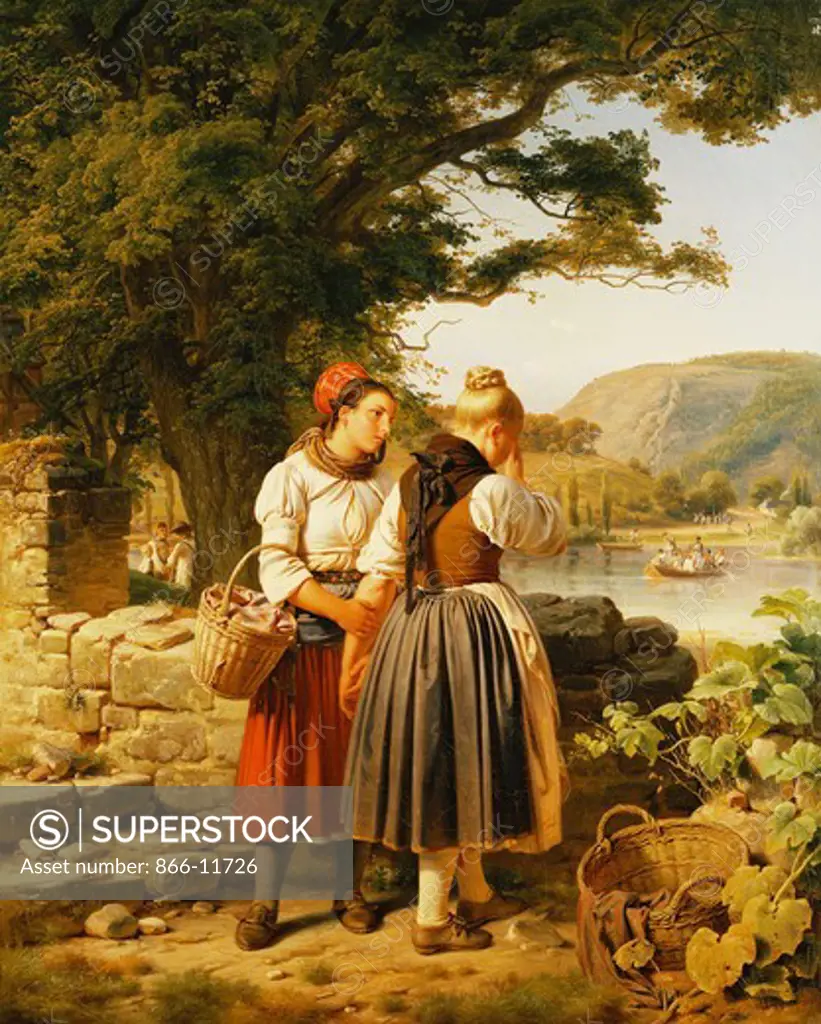 The Farewell. Jakob Becker (1810-1872). Oil on board. Signed and dated 1842. 92 x 73cm.