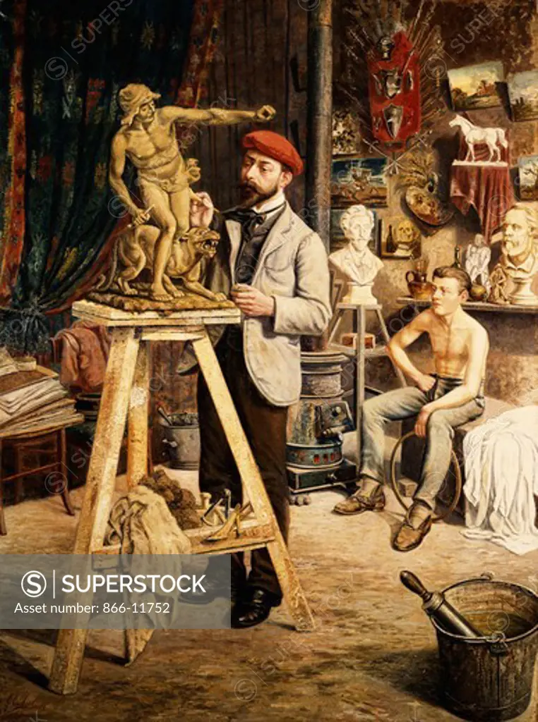 The Artist's Studio. G. Combier (late 19th century). Oil on canvas. Signed and dated 1891. 179 x 135cm.