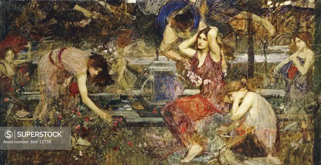 Flora and the Zephyrs. John William Waterhouse (1849-1917). Oil on canvas. 104.1 x 203.8cm.