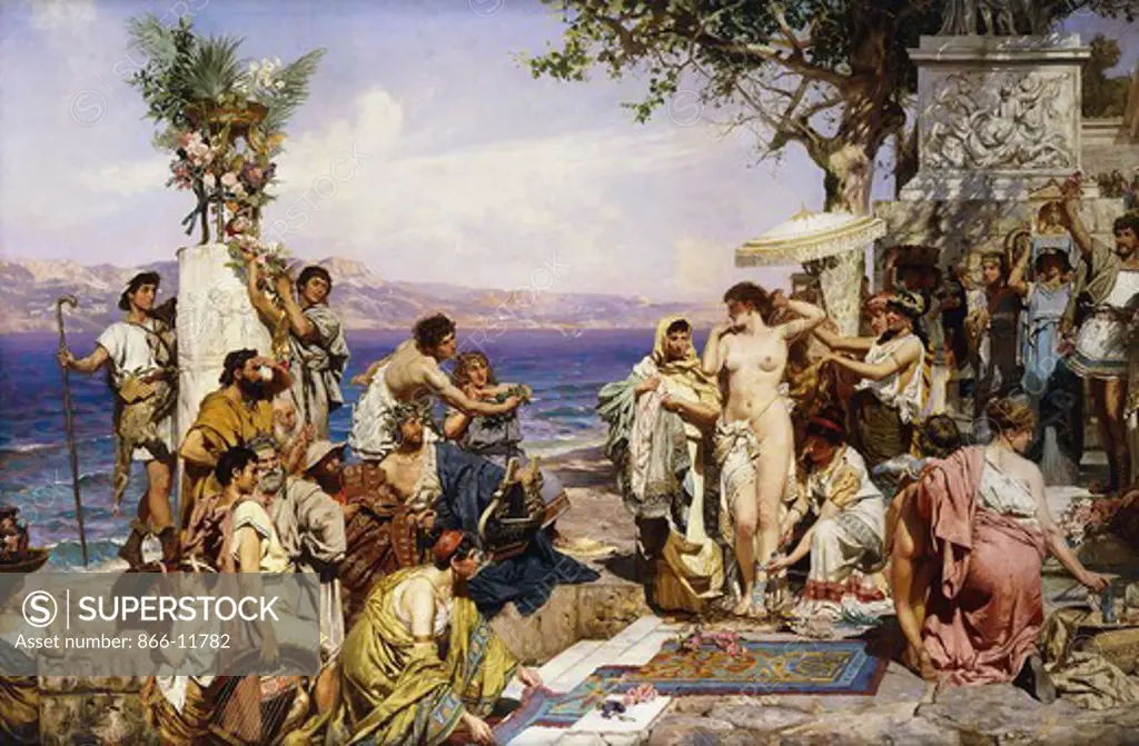 Phryne at the Festival of Poseidon, God of the Seas. Henryk Siemiradski (1843-1902). Oil on canvas. 142.5 x 214.5cm