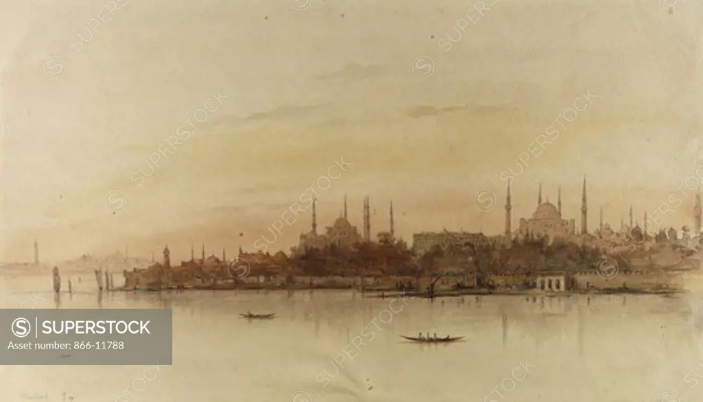 Stamboul. Alfred de Courville (d.1875). Pencil and watercolour. 22.2 x 38.7cm.