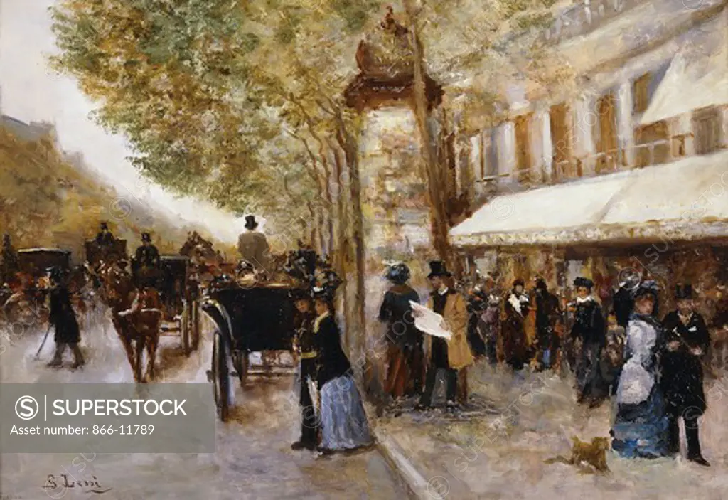 Les Grands Boulevards, Paris. Giovanni Lessi (1852-1922). Oil on panel. 32 x 47cm.