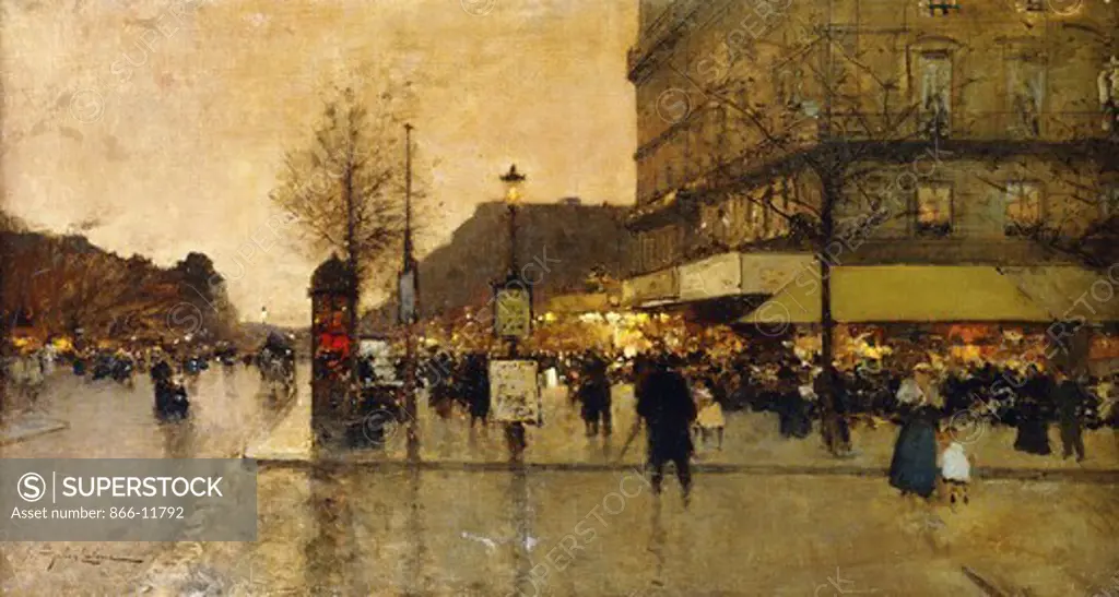 A Parisian Street Scene. Eugene Galien-Laloue (1854-1941). Oil on canvas. 63.5 x 114.5cm